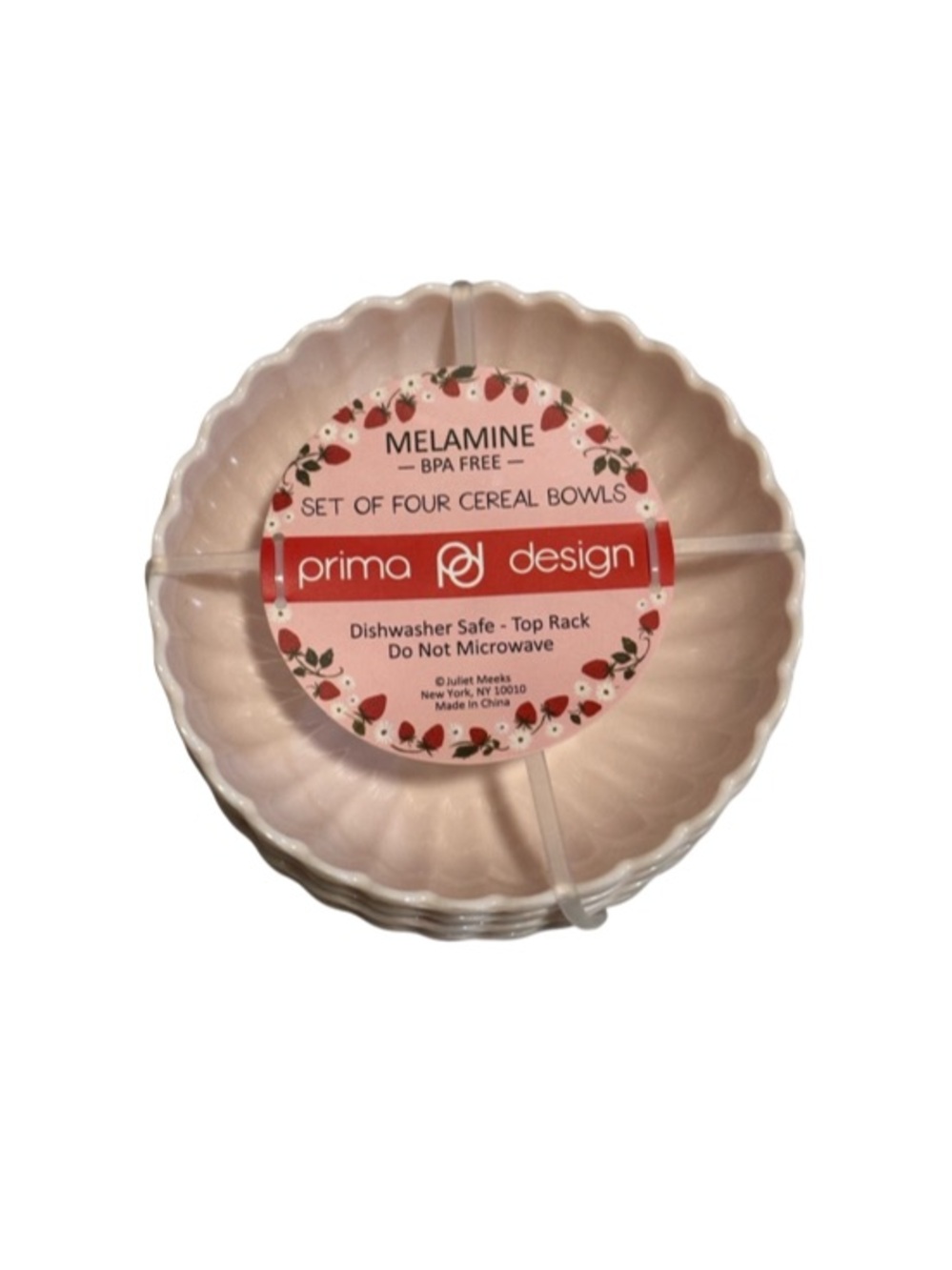 Prima Design Strawberry Melamine Cereal Bowls – Set of 4 (NWT)